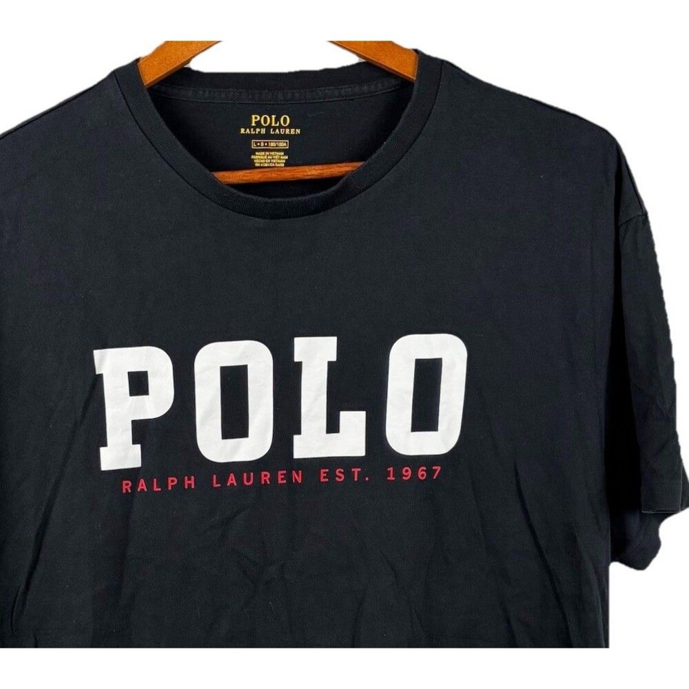 Polo Ralph Lauren Shirt Large Black Crew Neck T  POLO est 1967 Short Sleeve